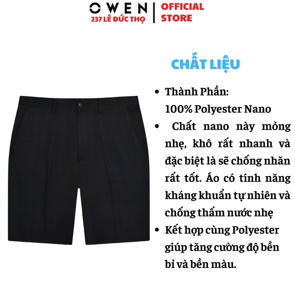 Quần Short Nam Owen SV252509 màu đen dáng trendy fit ôm vừa chất liệu nano