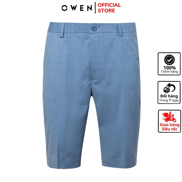 Quần short âu nam Owen SW231232 màu slub xanh sáng Dáng Trendy vải polyester