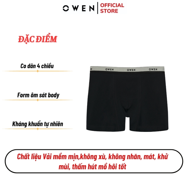 Quần Lót Nam Owen QLB242503 màu đen cạp xám dáng sịp đùi boxer chất liệu cotton