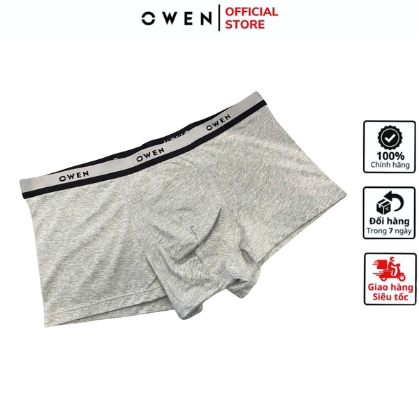 Quần Lót Nam Owen QLB242504 màu xám nhạt cạp đen xám dáng sịp đùi boxer chất liệu cotton