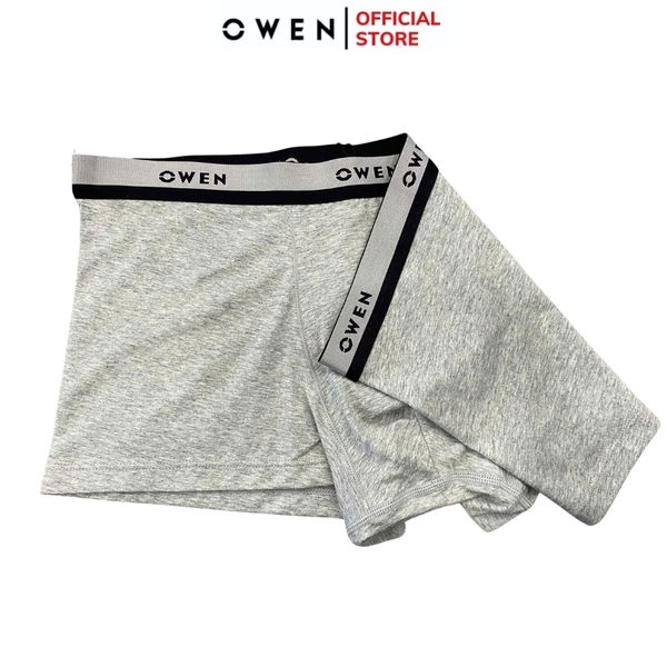 Quần Lót Nam Owen QLB242504 màu xám nhạt cạp đen xám dáng sịp đùi boxer chất liệu cotton