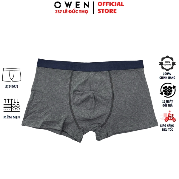Quần Lót Nam Owen QLBR221540 màu xám đậm kiểu sịp đùi Boxer Vải Cotton