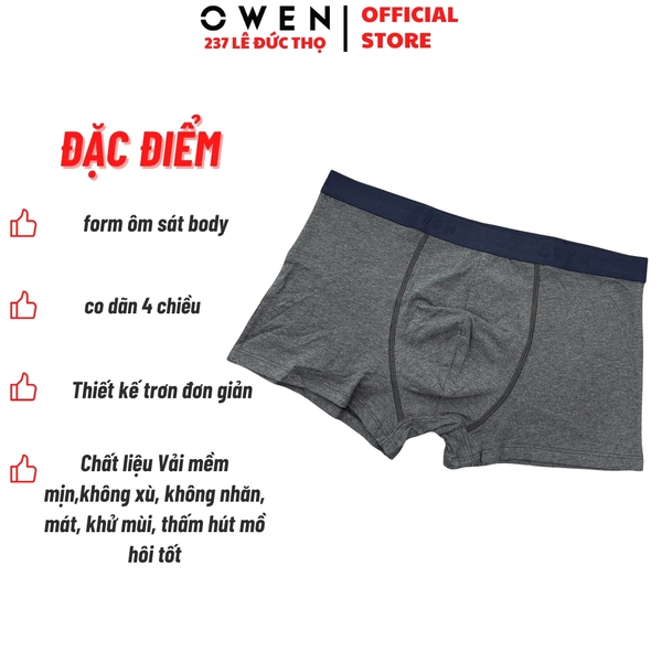 Quần Lót Nam Owen QLBR221540 màu xám đậm kiểu sịp đùi Boxer Vải Cotton