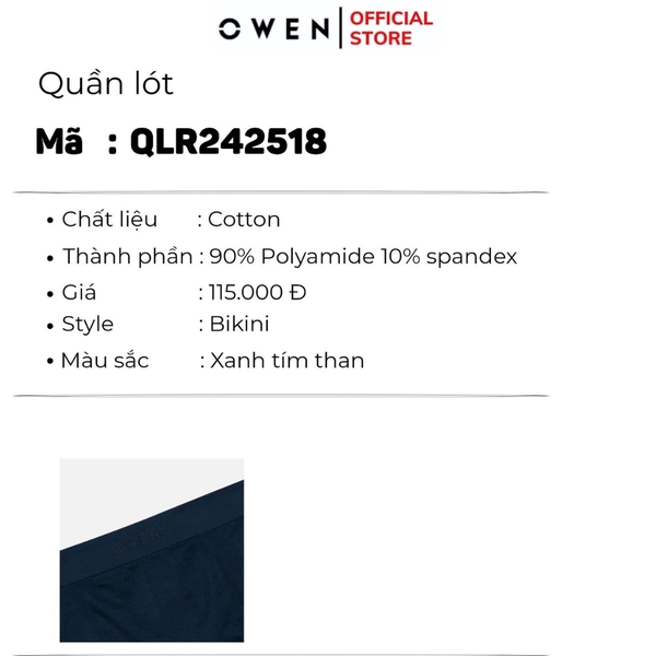 Quần Lót Nam Owen QLR242518 màu xanh tím than dáng sịp tam giác bikini chất liệu polyamide spandex
