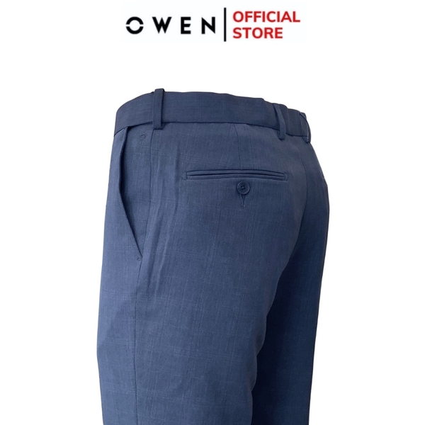 Quần Tây Nam Owen QRT242418 màu xanh dáng suông regular fit cạp tăng đơ chất liệu nano