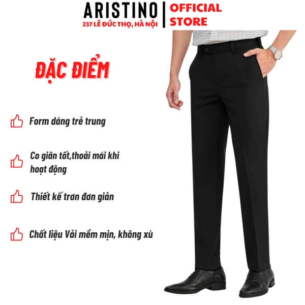Quần Âu Nam Aristino Quần Tây ATR0080S1 màu đen 20 dáng suông regular fit