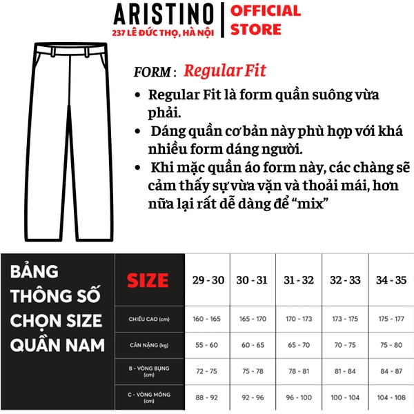 Quần Âu Nam Aristino Quần Tây ATR0080S1 màu đen 20 dáng suông regular fit