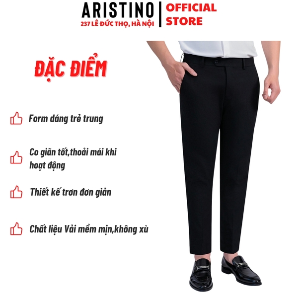 Quần Âu Nam Aristino Quần Tây ATR0230S2 màu đen 1 dáng ôm vừa Cropped