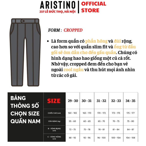 Quần Âu Nam Aristino Quần Tây ATR0230S2 màu đen 1 dáng ôm vừa Cropped