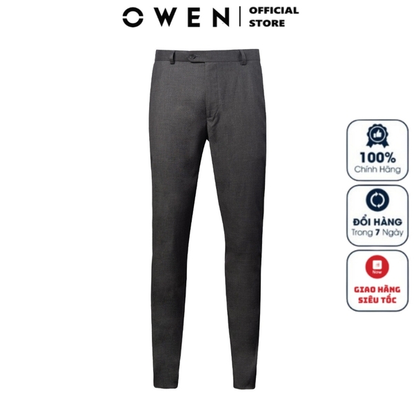 Quần Tây Nam Owen QD231270 màu dobby chìm ghi Dáng Trendy vải polyester