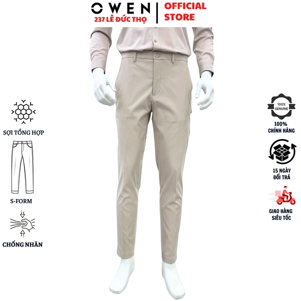 Quần tây Nam Owen QG257109 màu be đậm dáng S-form thể thao chất liệu polyester
