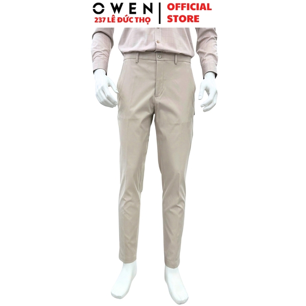 Quần tây Nam Owen QG257109 màu be đậm dáng S-form thể thao chất liệu polyester