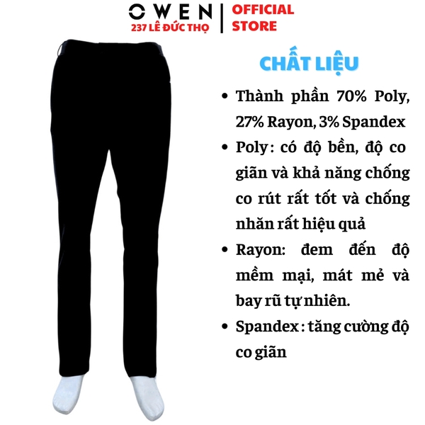 Quần tây Nam Owen QRT252476 màu đen dáng suông regular fit cạp tăng đơ chất liệu pplyester spandex