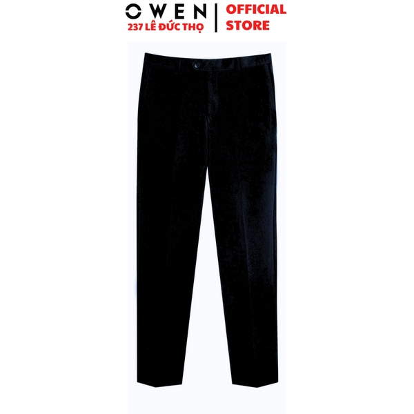 Quần tây Nam Owen QRT252476 màu đen dáng suông regular fit cạp tăng đơ chất liệu pplyester spandex