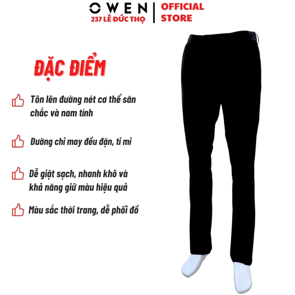 Quần tây Nam Owen QRT252552 màu đen dáng suông regular fit cạp tăng đơ chất liệu polyester