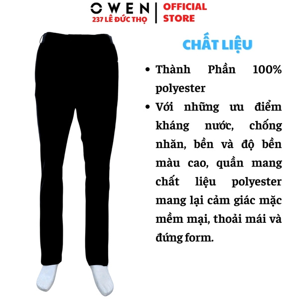 Quần tây Nam Owen QRT252552 màu đen dáng suông regular fit cạp tăng đơ chất liệu polyester