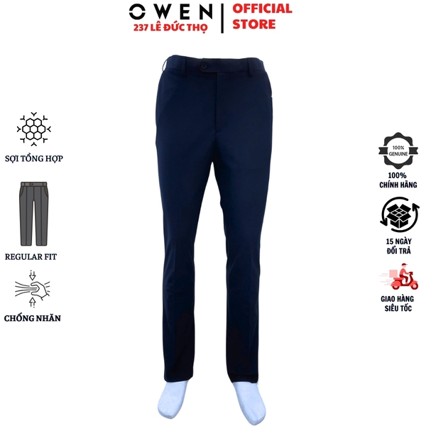 Quần tây Nam Owen QRT252553 màu xanh tím than dáng suông regular fit cạp tăng đơ chất liệu polyester