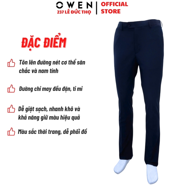 Quần Tây Nam Owen QRT263068 màu xanh tím than dáng suông regular fit cạp tăng đơ chất liệu polyester