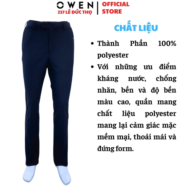 Quần Tây Nam Owen QRT263068 màu xanh tím than dáng suông regular fit cạp tăng đơ chất liệu polyester
