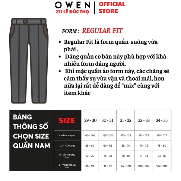Quần Tây Nam Owen QRT263068 màu xanh tím than dáng suông regular fit cạp tăng đơ chất liệu polyester