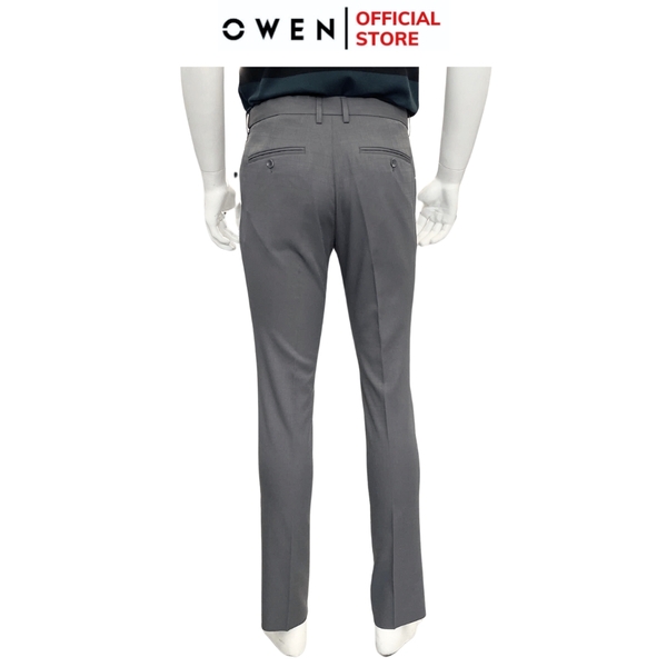 Quần Tây Nam Owen QST252443 màu xám kẻ dáng ôm slim fit cạp tăng đơ chất liệu nano