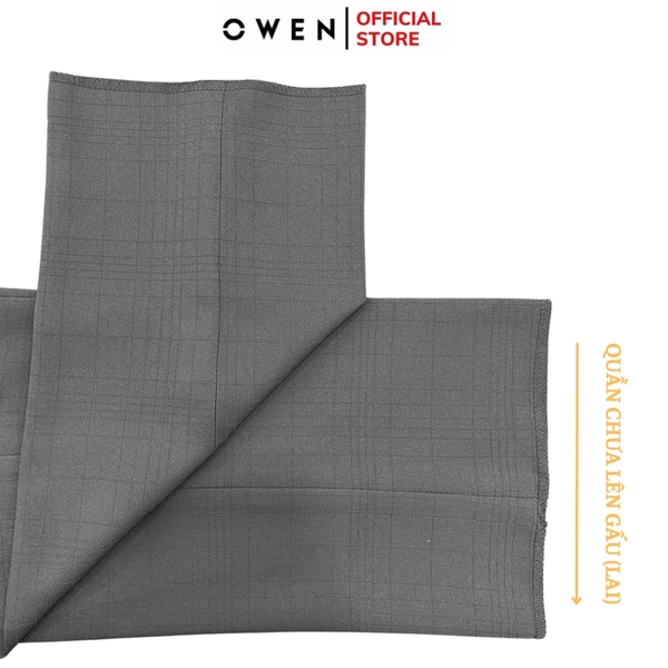 Quần Tây Nam Owen QST252443 màu xám kẻ dáng ôm slim fit cạp tăng đơ chất liệu nano