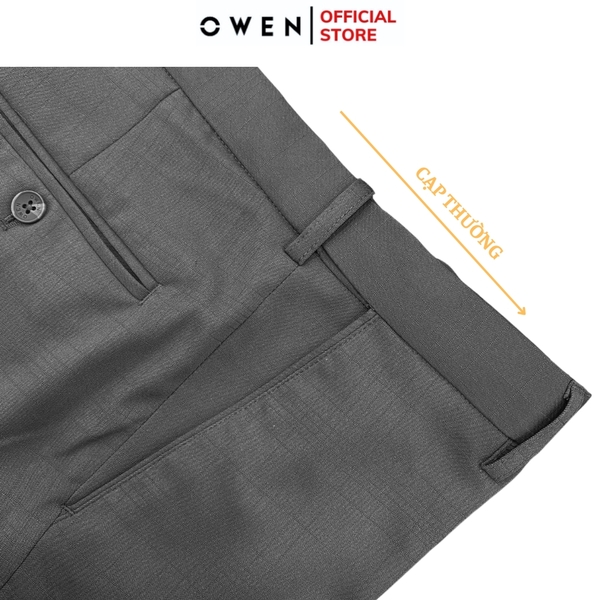 Quần Tây Nam Owen QST252443 màu xám kẻ dáng ôm slim fit cạp tăng đơ chất liệu nano