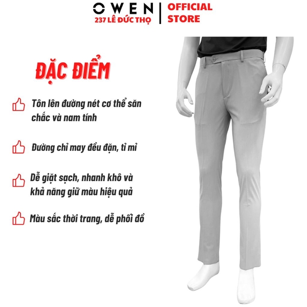 Quần tây Nam Owen QST262090 màu xám nhạt dáng ôm slim fit cạp tăng đơ chất liệu polyester spandex
