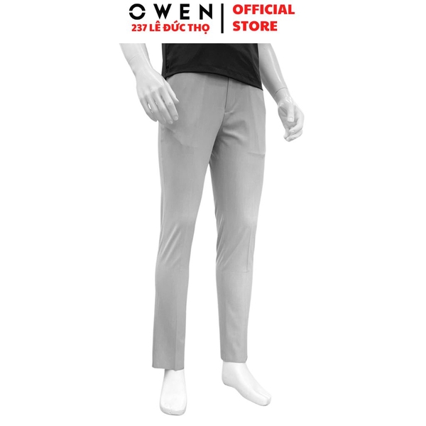 Quần tây Nam Owen QST262090 màu xám nhạt dáng ôm slim fit cạp tăng đơ chất liệu polyester spandex