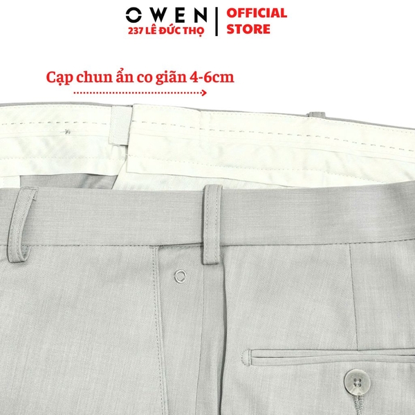 Quần tây Nam Owen QST262090 màu xám nhạt dáng ôm slim fit cạp tăng đơ chất liệu polyester spandex