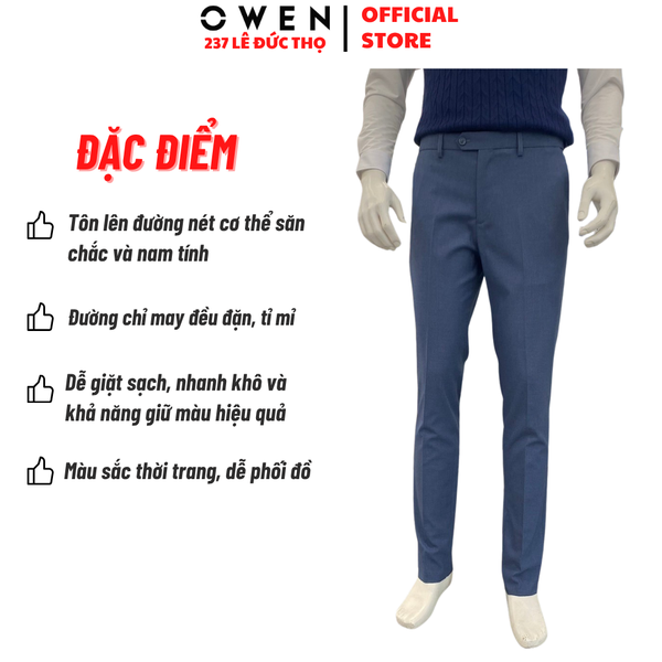 Quần Tây Nam Owen QV265907 Màu xanh dáng ôm slim fit cạp tăng đơ Vải Polyester