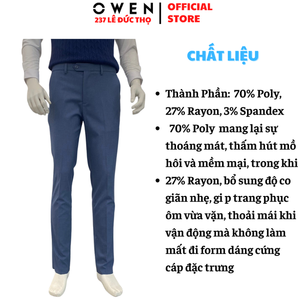 Quần Tây Nam Owen QV265907 Màu xanh dáng ôm slim fit cạp tăng đơ Vải Polyester