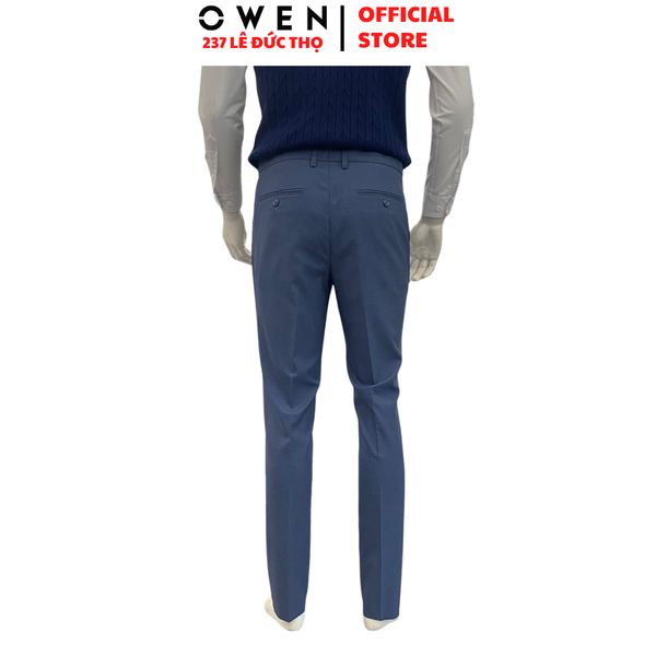 Quần Tây Nam Owen QV265907 Màu xanh dáng ôm slim fit cạp tăng đơ Vải Polyester