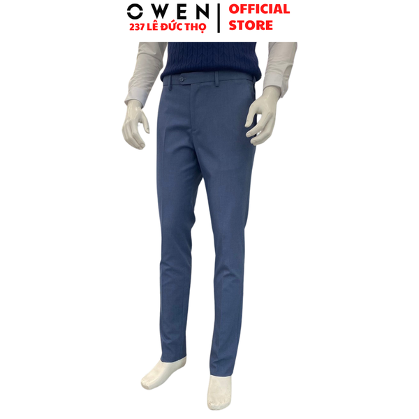 Quần Tây Nam Owen QV265907 Màu xanh dáng ôm slim fit cạp tăng đơ Vải Polyester