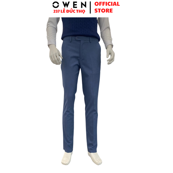 Quần Tây Nam Owen QV265907 Màu xanh dáng ôm slim fit cạp tăng đơ Vải Polyester