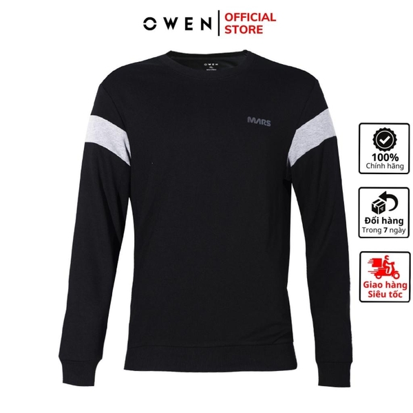 Áo Thun Nam Dài Tay Owen HD23278 Màu Đen Dáng Regular Fit Vải visco