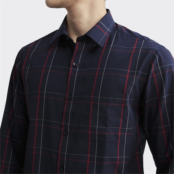 Áo Sơ Mi Nam Dài Tay Aristino ALS23502 màu xanh tím than kẻ đỏ