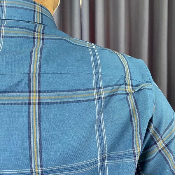 Áo Sơ Mi Nam Tay Dài Owen AR220812D Kẻ caro xanh đậm  Dáng Regular Fit Vài bạc hà