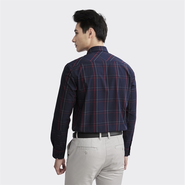 Áo Sơ Mi Nam Dài Tay Aristino ALS23502 màu xanh tím than kẻ đỏ