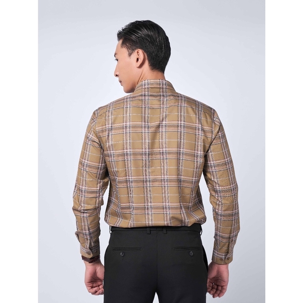 Áo Sơ Mi Nam Tay Dài Owen AR220935DT Kẻ caro lớn nâu đen cam Dáng Regular Fit Vải café