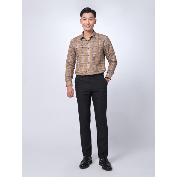 Áo Sơ Mi Nam Tay Dài Owen AR220935DT Kẻ caro lớn nâu đen cam Dáng Regular Fit Vải café