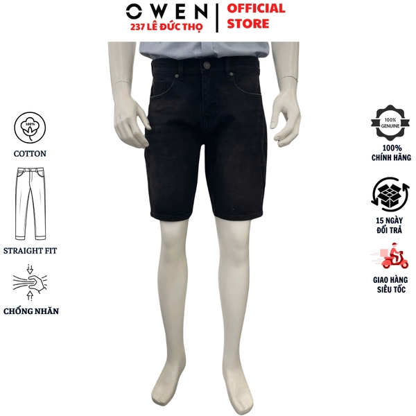 Quần Short Nam Owen SJ263076 sóc Jeans màu đen dáng Straight fit chất liệu denim Cotton
