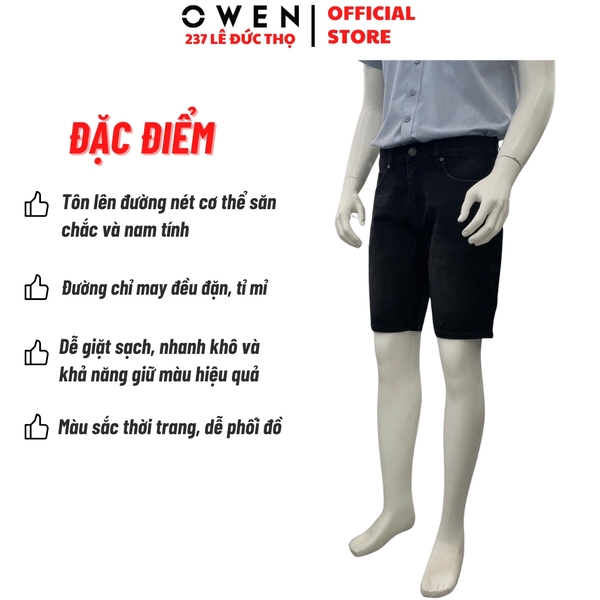 Quần Short Nam Owen SJ263076 sóc Jeans màu đen dáng Straight fit chất liệu denim Cotton