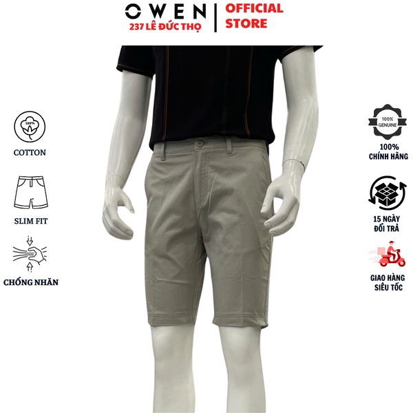 Quần Short Nam Owen SK261014 màu rêu dáng ôm slim fit chất liệu cotton spandex
