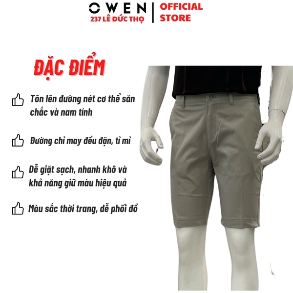 Quần Short Nam Owen SK261014 màu rêu dáng ôm slim fit chất liệu cotton spandex