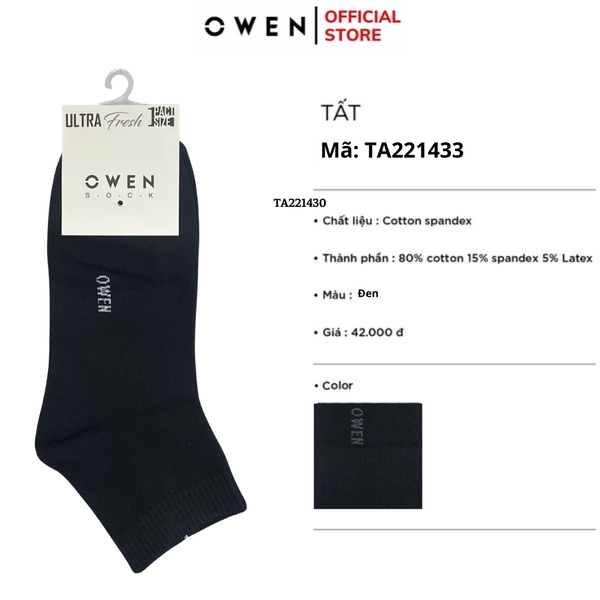 Tất Nam Owen TA221433 vớ cổ trung chất liệu cotton