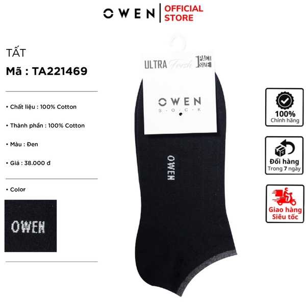 Tất Nam Owen TA221469 màu đen trơn  Vải Cotton