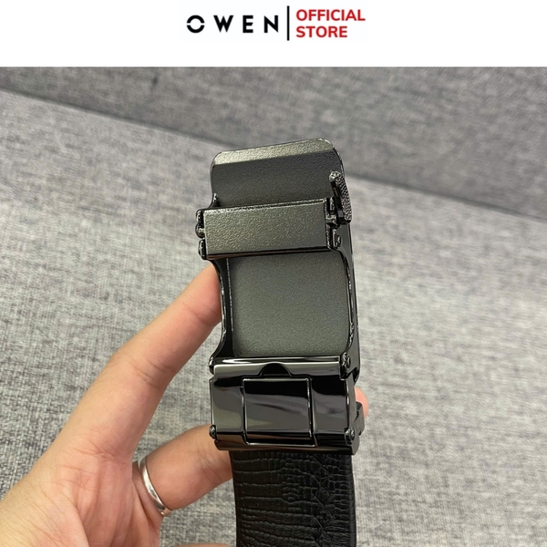 Thắt Lưng Nam Owen BELT256245 dây da này đen sần Mặt Khóa Trượt Tự Động Chất liệu da bò thật