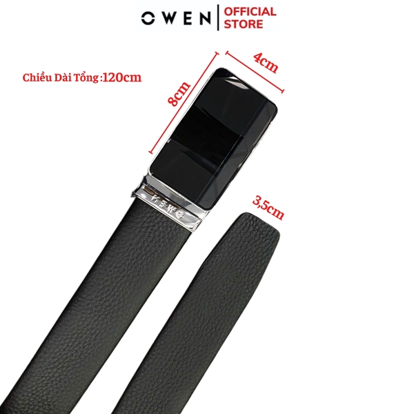 Thắt Lưng Nam Owen BELT231518.4 Dây da màu đen Mặt Khóa Trượt Tự Động Chất liệu da bò thật trơn, sần hoặc sần khâu viền