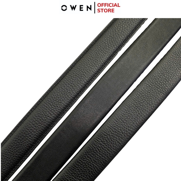 Thắt Lưng Nam Owen BELT231518.3 Dây da màu đen Mặt Khóa Trượt Tự Động Chất liệu da bò thật trơn, sần hoặc sần khâu viền